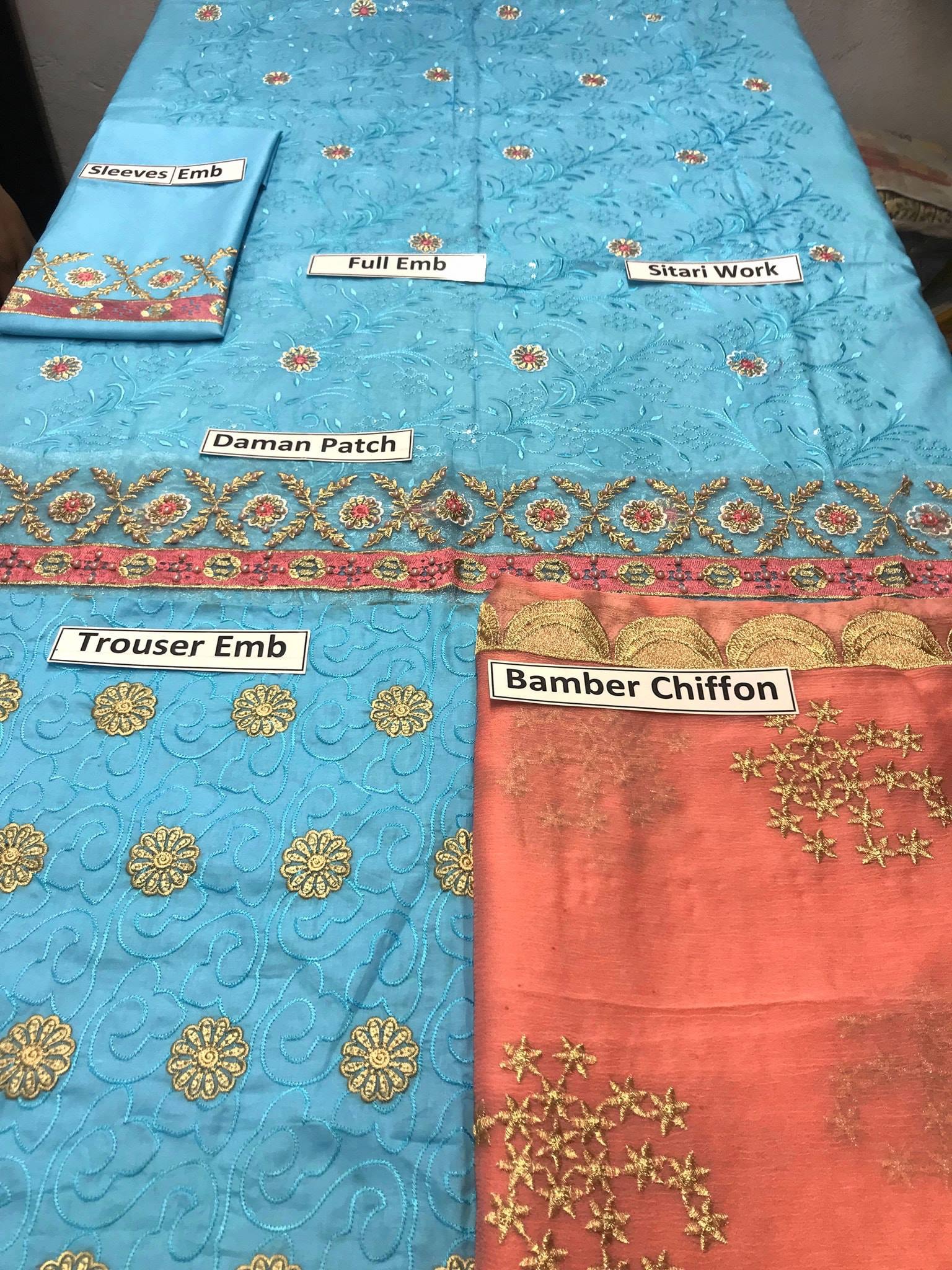 Brand Kiran Sandhu Embroidered 3PC Lawn Dress with Bamber Chiffon Dupatta- Unstitched - Image 2