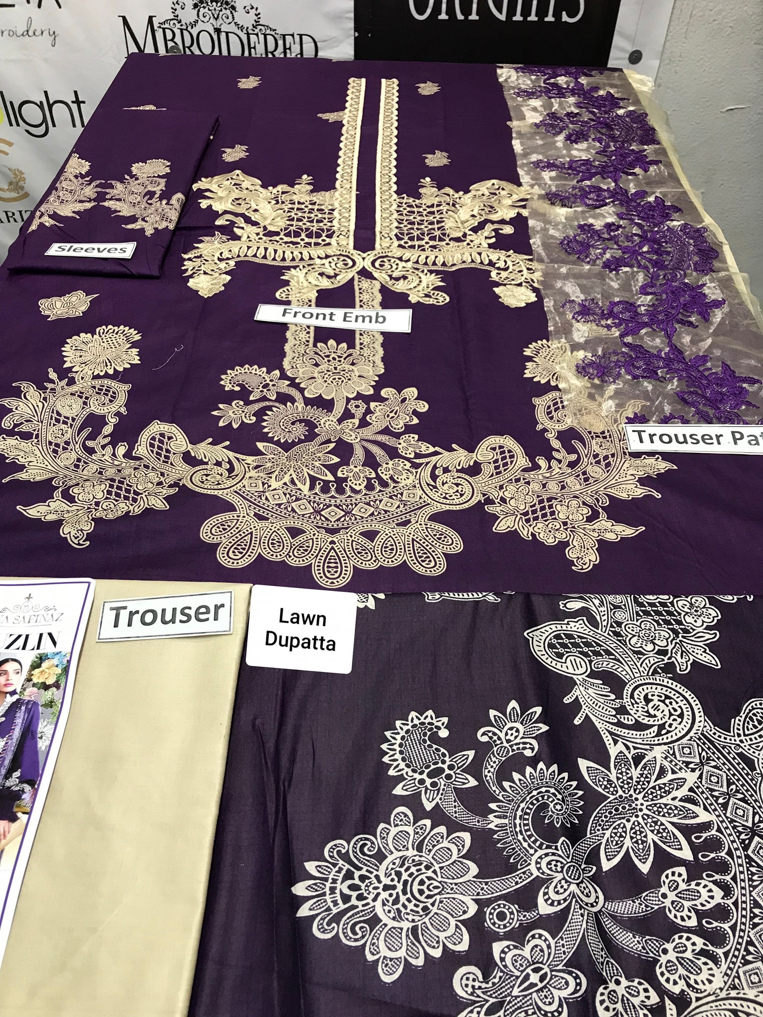 Brand Sana Safinaz Embroidered 3PC Lawn Dress with Chiffon Dupatta - Image 2