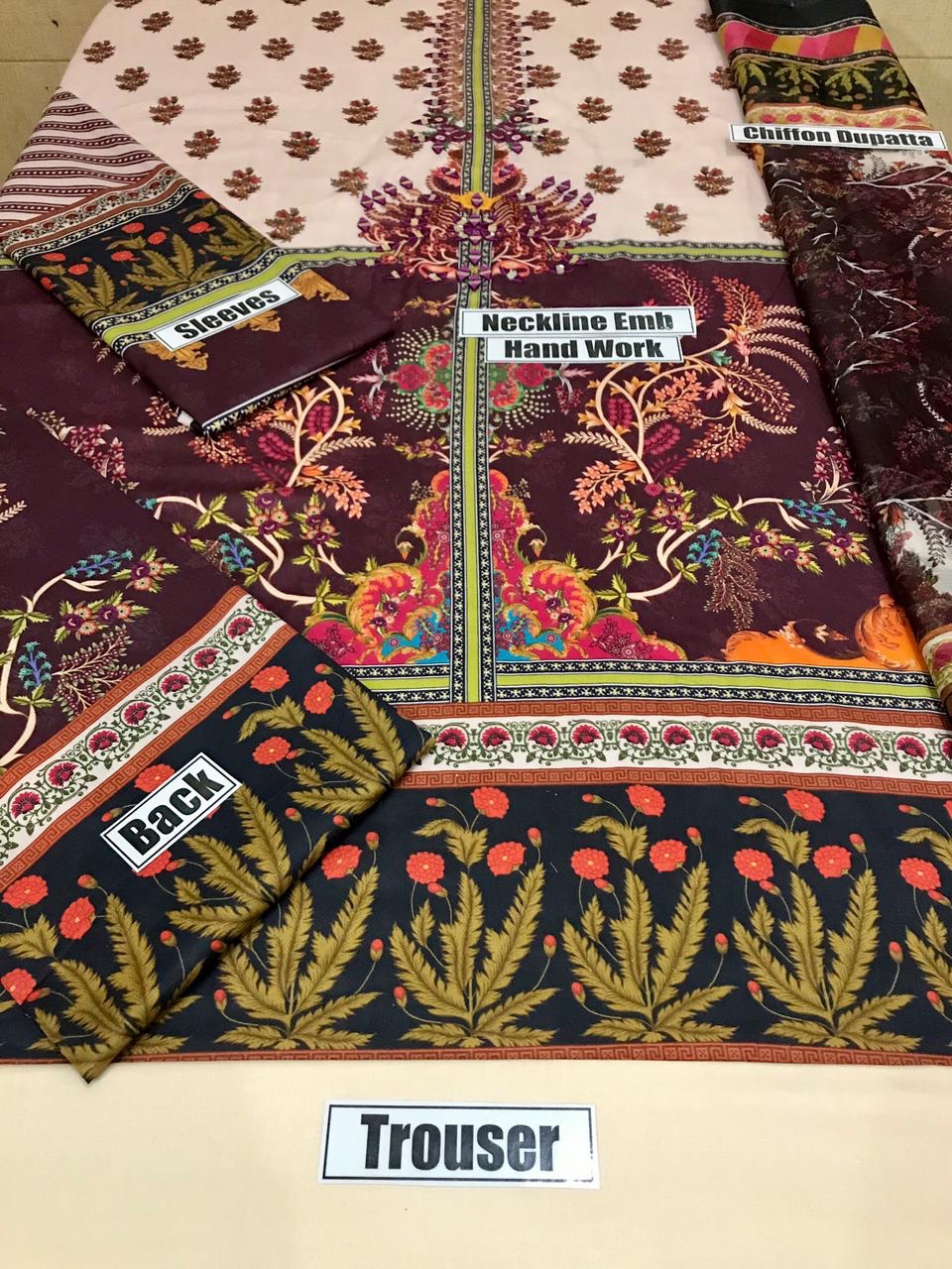 Unstitched Anaya C-04 Embroidered Lawn 3PC - Image 2