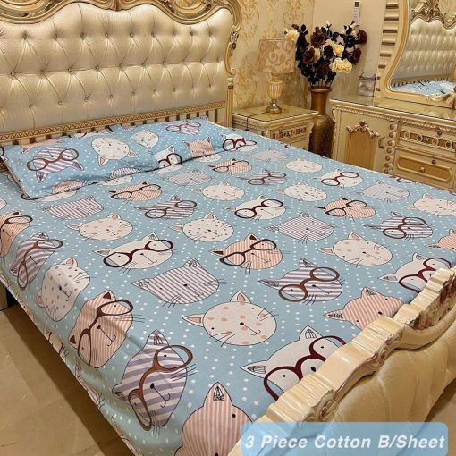 Cotton 3 Piece King Size Double Bedsheet