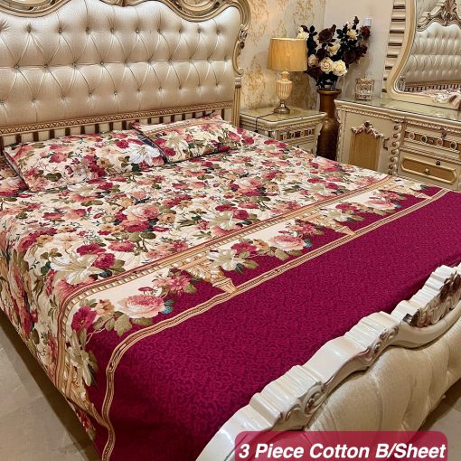 Cotton 3 Piece King Size Double Bedsheet