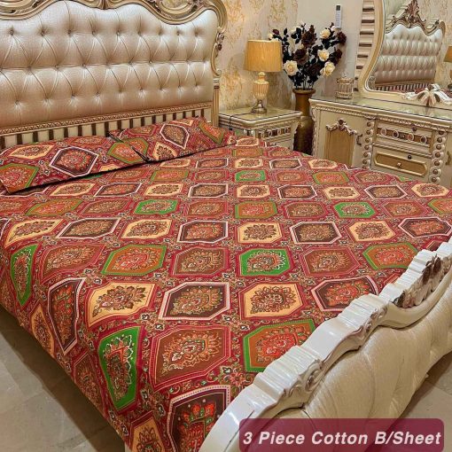 Cotton 3 Piece King Size Double Bedsheet