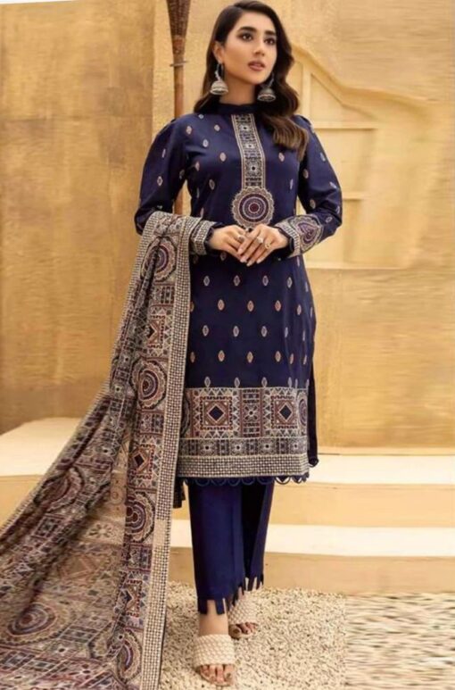 bareeze embroidered dhanak suit