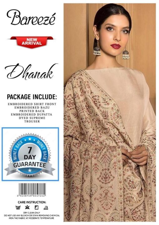 bareeze embroidered dhanak suit