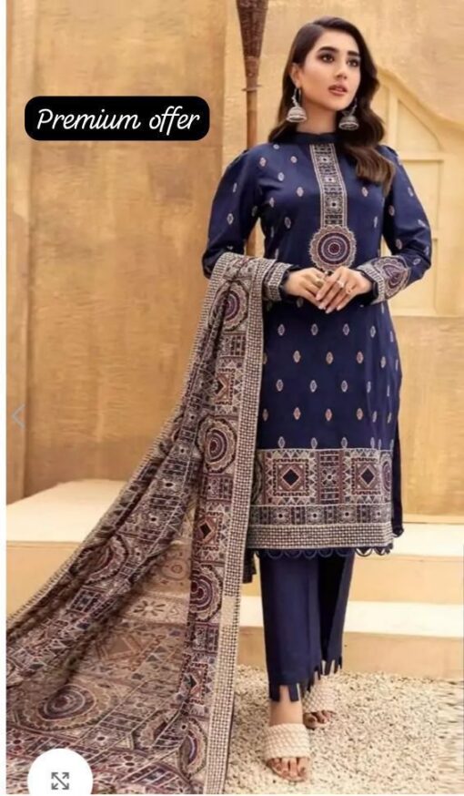 bareeze embroidered dhanak suit