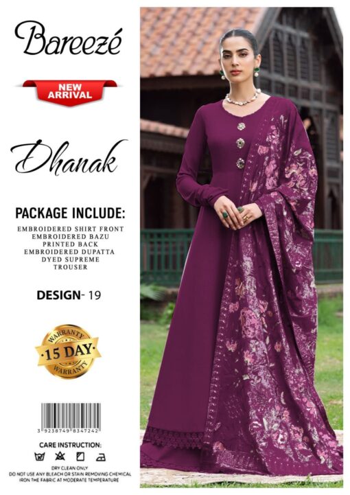 bareeze embroidered dhanak suit