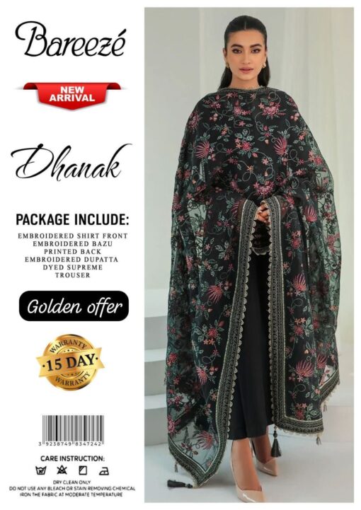 bareeze embroidered dhanak suit