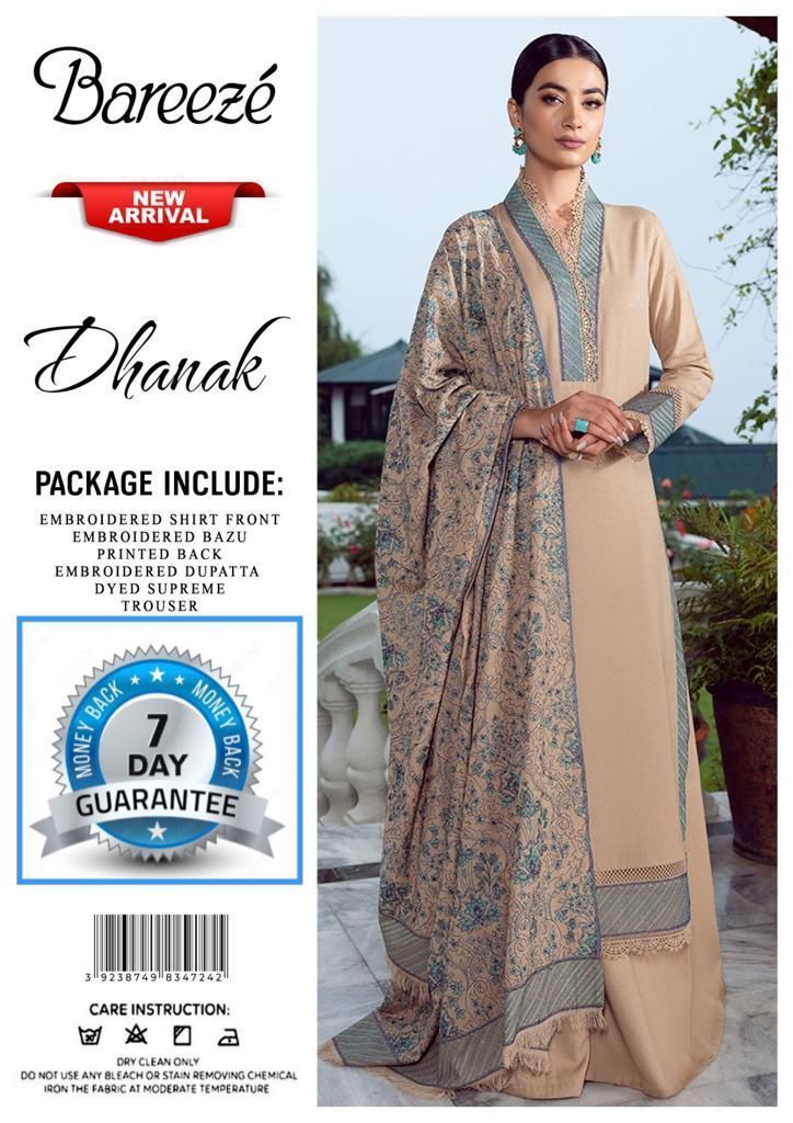 bareeze embroidered dhanak suit