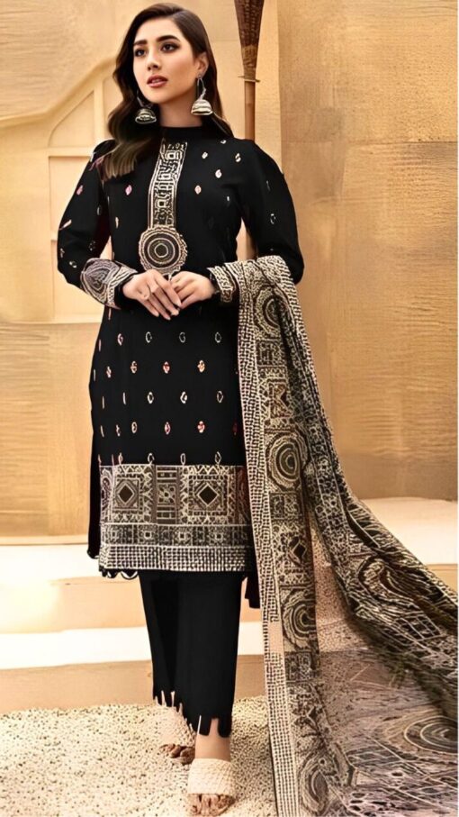 bareeze embroidered dhanak suit
