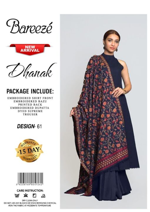 bareeze embroidered dhanak suit