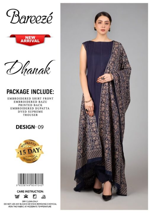 bareeze embroidered dhanak suit